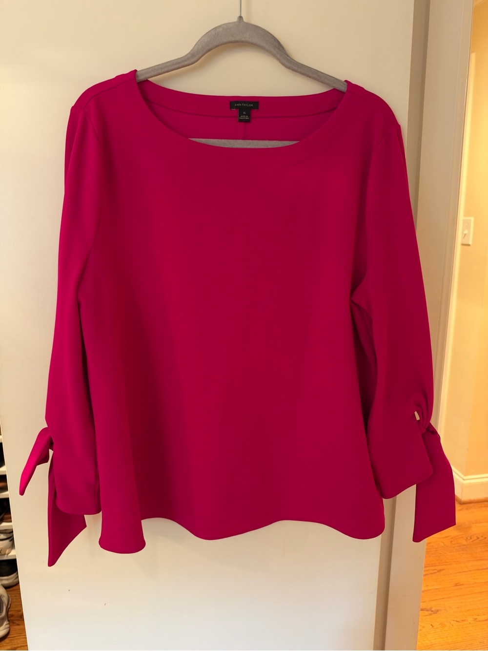 Ann Taylor Magenta Tie-Cuff Blouse